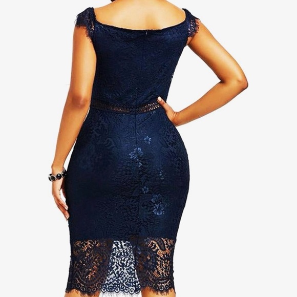 Chic Navy Lace Midi Dress - Picture 2 of 6